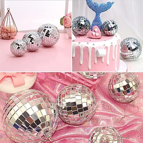 Large Disco Ball Decorations, 70's 80's 90's Silver Rotating Glass Mirror Ball with Hanging Ring, for Party Birthday Wedding Home Business Events (12 INCH)