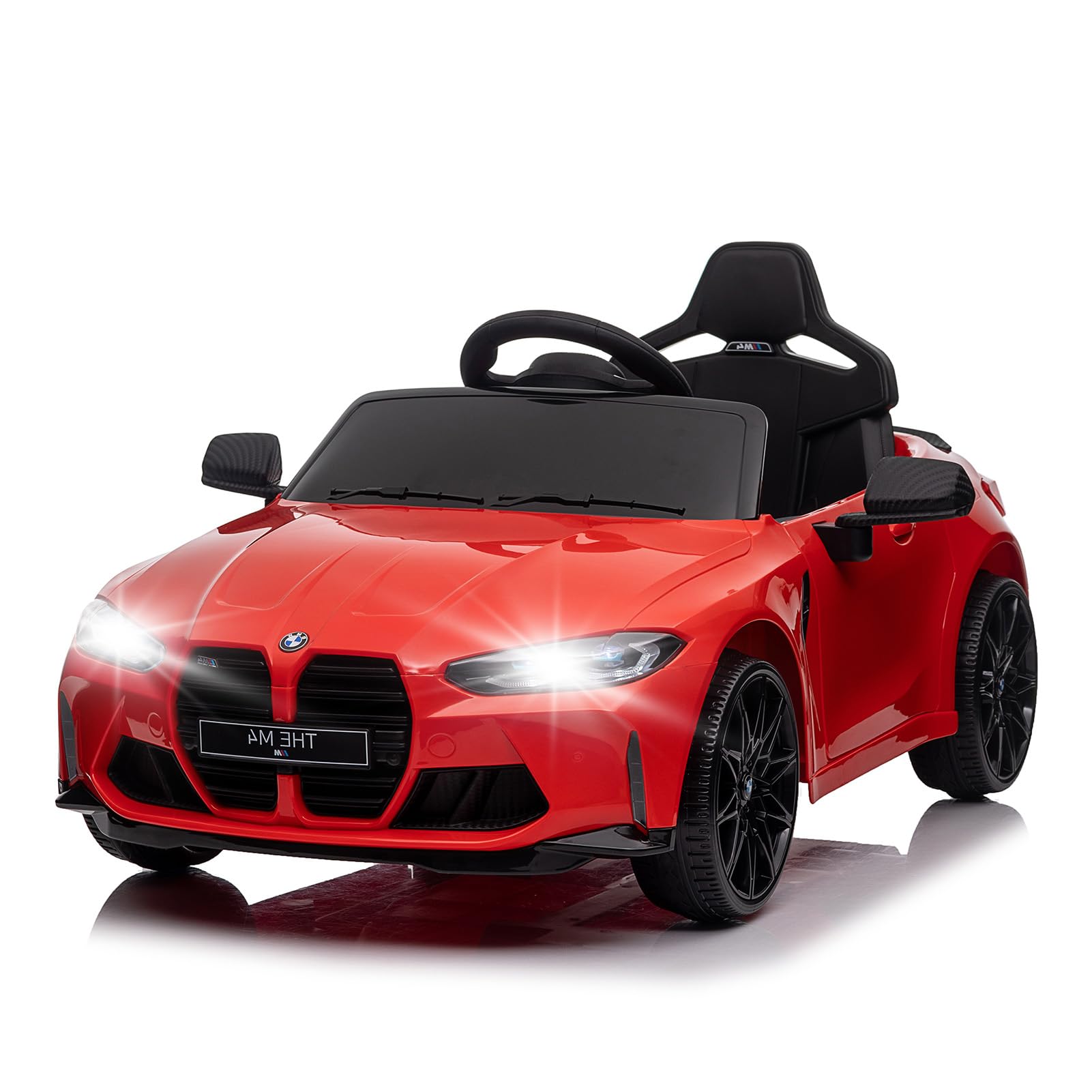 OKYBABY 12v Kids Ride on Toy Car Authorized by BMW M4, Kids Electric Car W/Parents Remote Control, Three Speed Adjustable, USB, MP3, Bluetooth, Led Light, Ride On Car for Boy & Girl Ages 3-8, Red