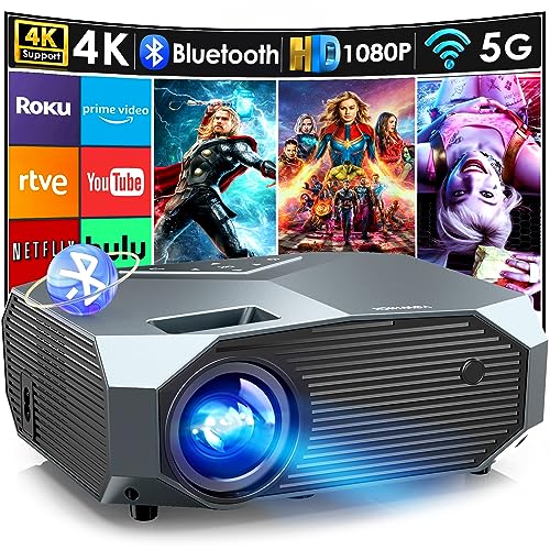 YOWHICK 4K Projector with WiFi and Bluetooth, 20000L Native 1080P Outdoor Portable Movie Projector, Smart Video Projector, 50% Zoom/400" Display, Compatible with HDMI/USB/PC/TV/PS5/DVD/Android/iOS