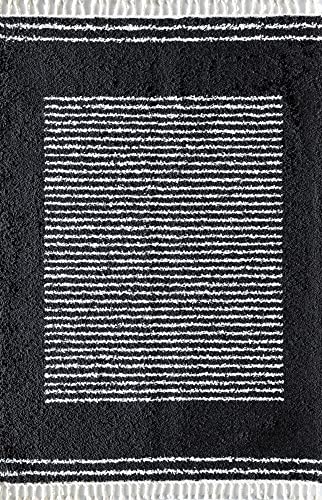 CosmoLiving by Cosmopolitan BT35A Ebony Twilight Stripe Shag Black Non-Shedding Living Room Bedroom Dining Home Office Area Rug, 2'6" x 4'