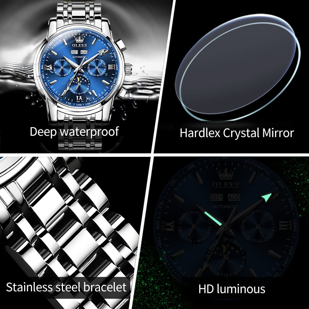 OLEVS Mens Automatic Watches Self Winding Mechanical Dress Wrist Watch Multifunction Calendar Waterproof Luminous