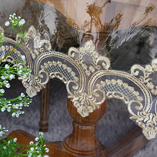 SUTAVIA Round Clear Vinyl lace Tablecloth 100% Oil Proof Waterproof Spill Proof Table Cloth Transparent PVC Table Protector Heavy Plastic Table Cover (Champagne,60" Round)
