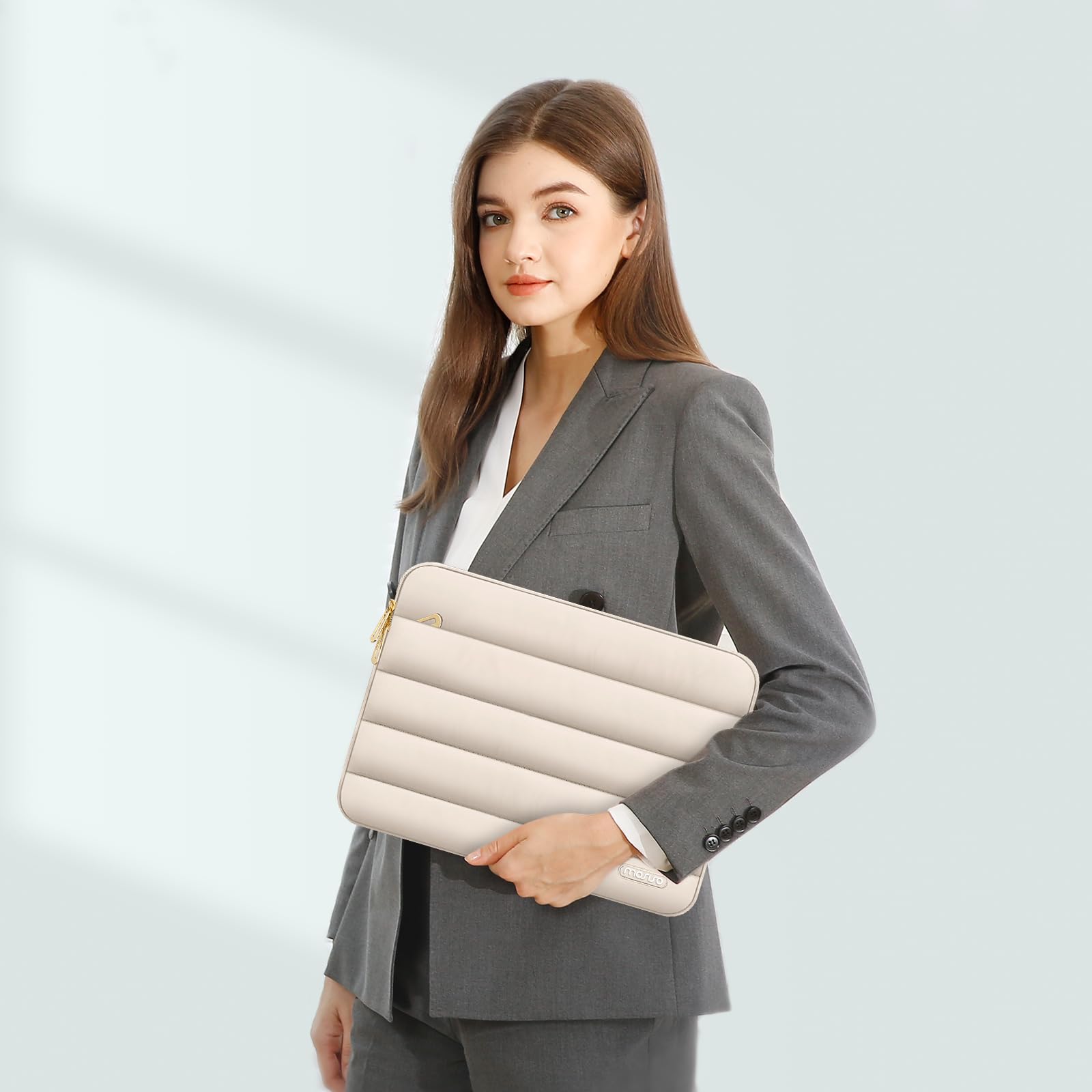 MOSISO Laptop Case 13.3 inch,13-13.3 inch Puffy Laptop Sleeve Compatible with MacBook Air 13.6 M5 M4 M3 M2 M1/Neo/Pro 13/14,HP Dell ASUS Lenovo,Polyester Horizontal Bag with Small Case, Sand