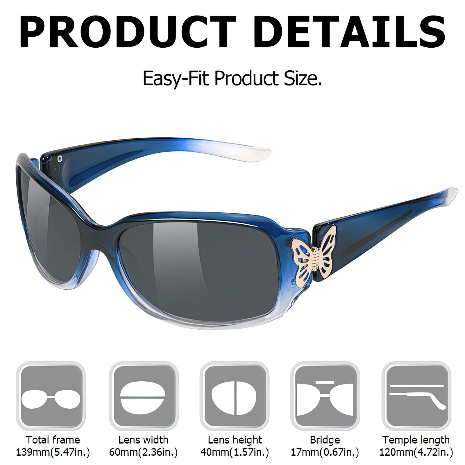 TJUTR Polarized Sunglasses for Women with Wrap Around Butterfly Design, Trendy Jackie-O Style for UV400 Protection