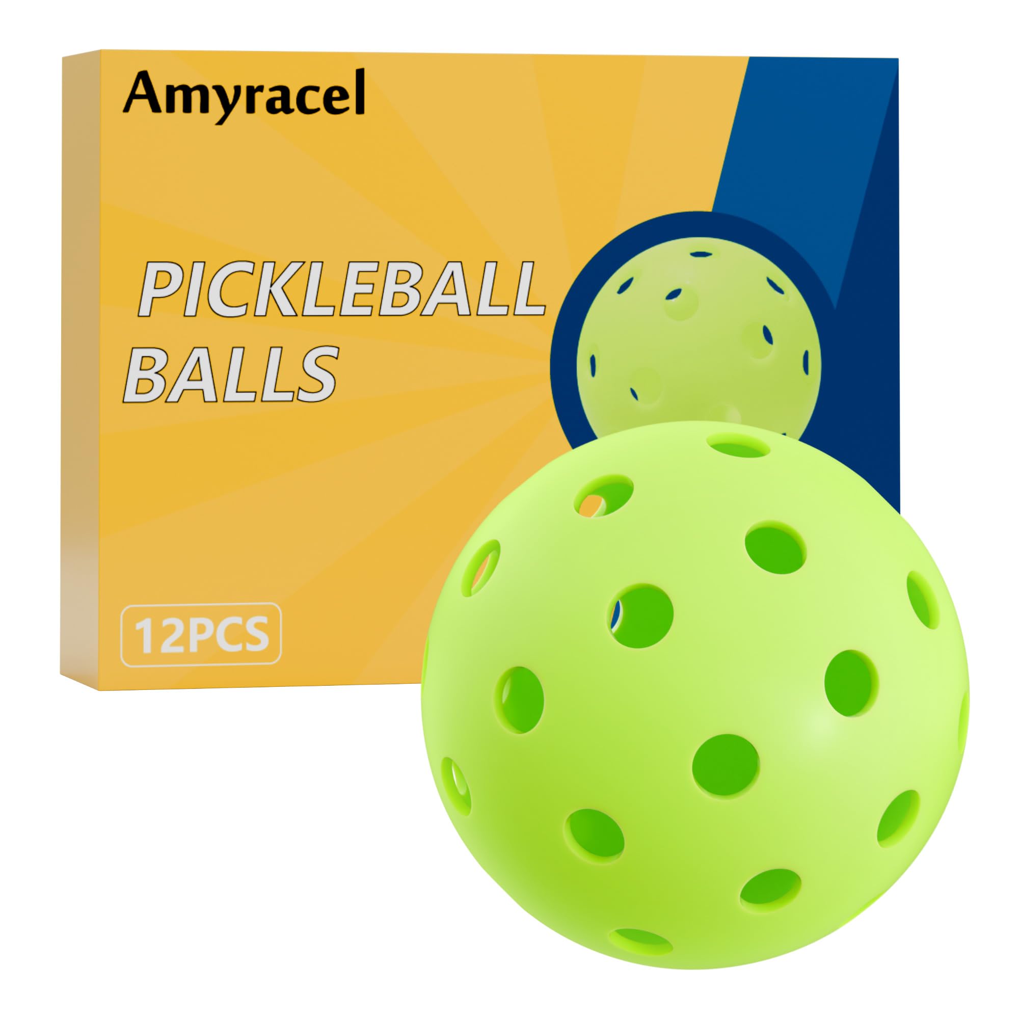 Amyracel Outdoor Pickleball Balls, 40 Holes Pickleballs 12 Pack, High Bounce True Flight Practice Pickle Ball Crack-Resistant