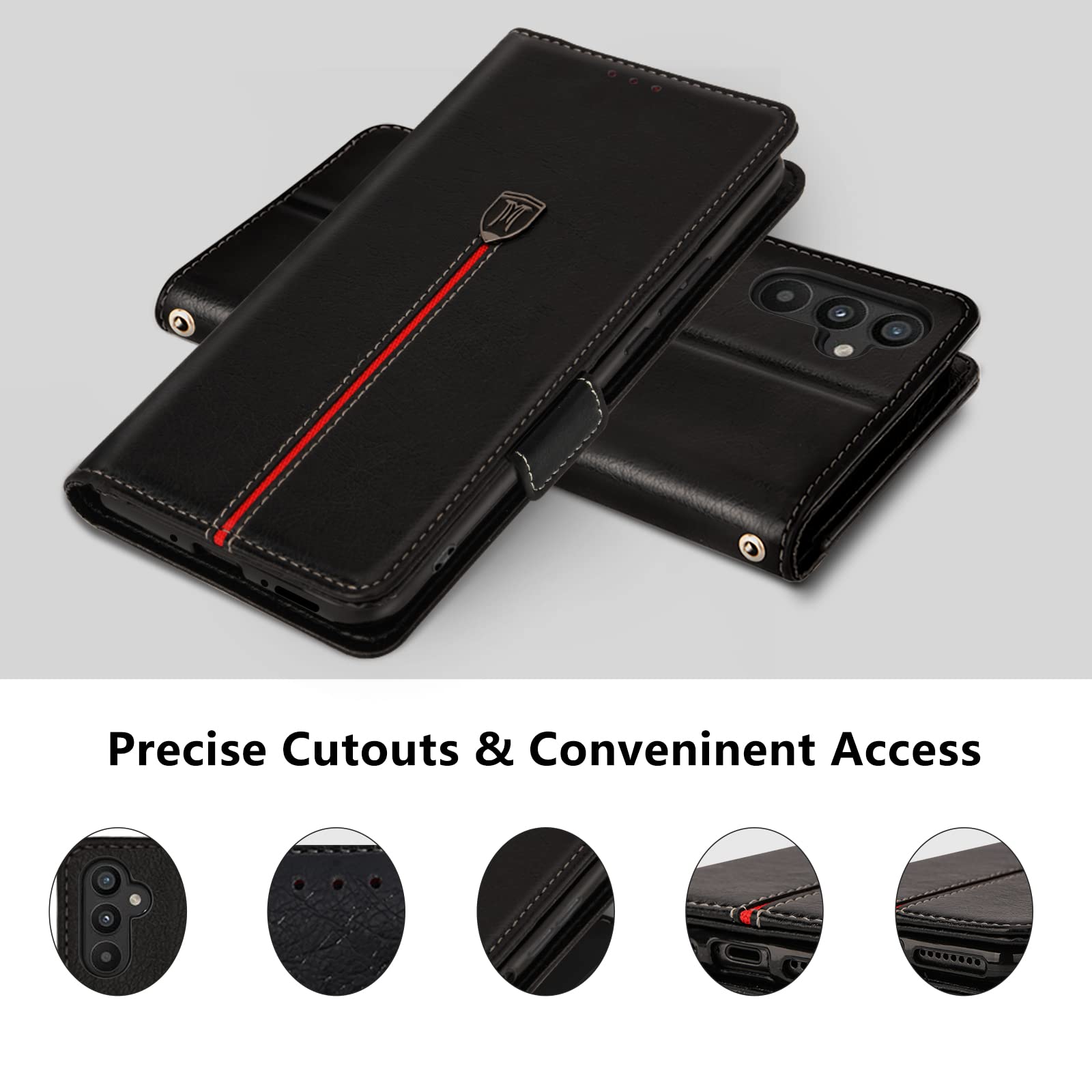for Samsung Galaxy A34 5G Case, Magnetic Leather Card Slots Galaxy A34 5G Wallet Phone Case, Flip Silicone TPU Bumper Protective Cover with Kickstand, Shockproof Folio Book Case for Samsung A34 Black