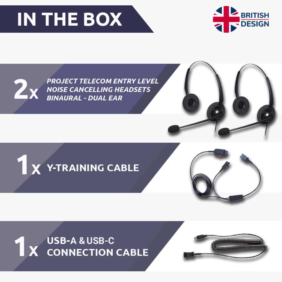 Project Telecom USB-A & USB-C, 2 Users, Binaural Noise Cancelling, Headset Splitter Training Supervising Coaching Bundle - Compatible with Microsoft Teams, Zoom, Cisco Webex, VoIP Softphone Apps