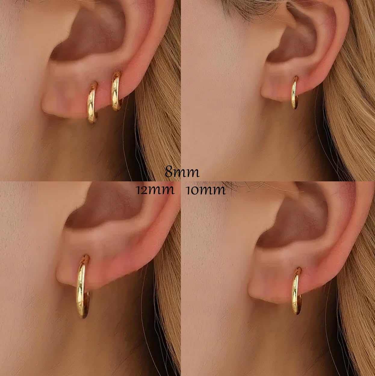 4 Pairs Gold Hoop Earrings Set for Women, 14k Gold Plated Cartilage Hoop Earring Hypoallergenic Non Tarnish Small Hoop Earrings for 2nd 3rd Hole Gold Huggie Hoop Earrings for Women Men Gifts (Gold)