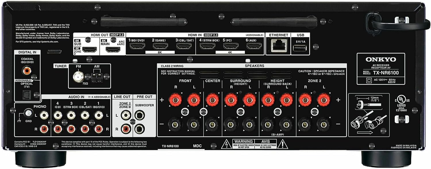 Onkyo TX-NR6100 7.2 Channel 8K Smart AV Receiver - THX Certified, Works with Sonos Certified, and Ultimate 4K Gaming Experience