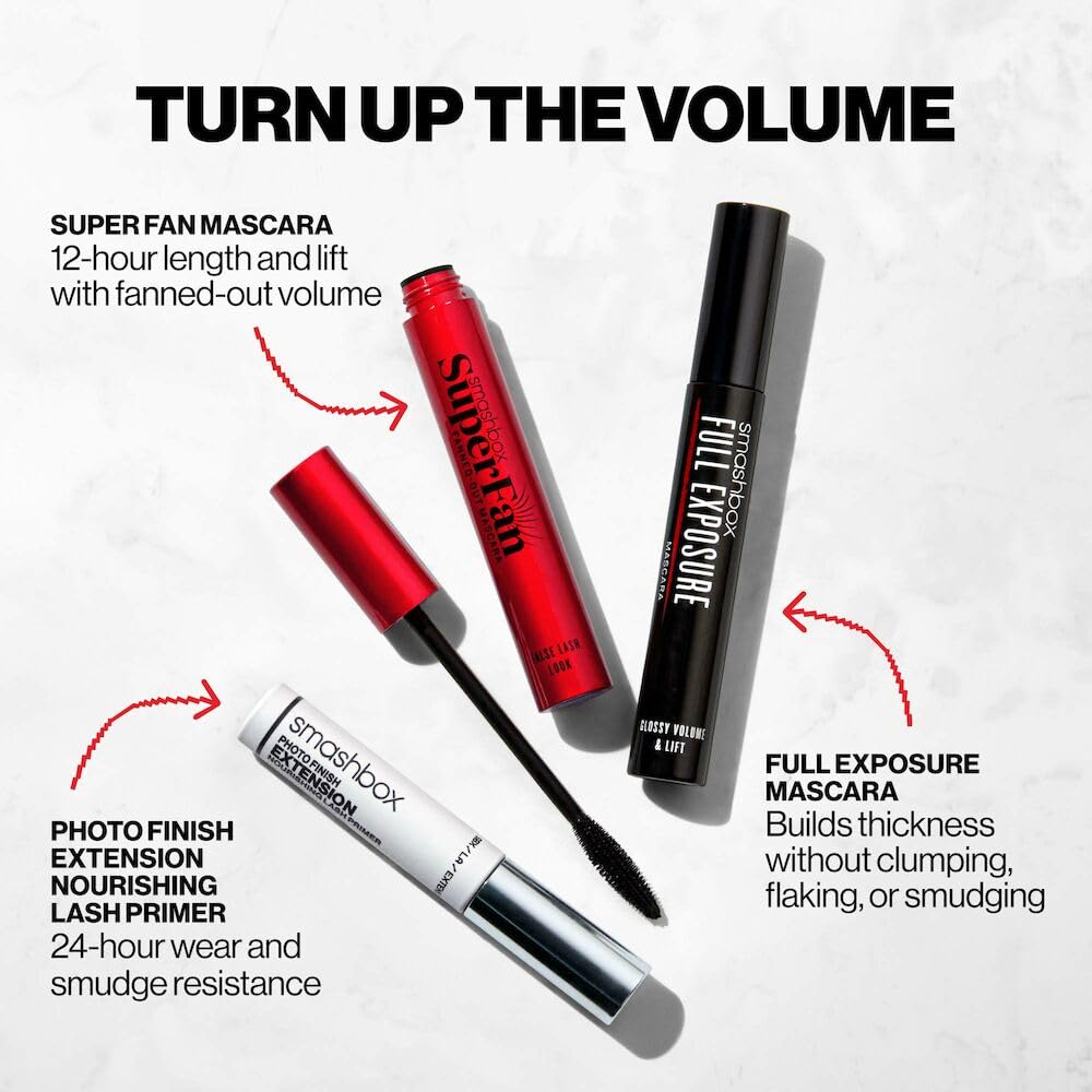 Smashbox Super Fan Lash Lengthening Mascara | Lifting, Long Lasting + Volume, 0.34 Fl Oz, Black