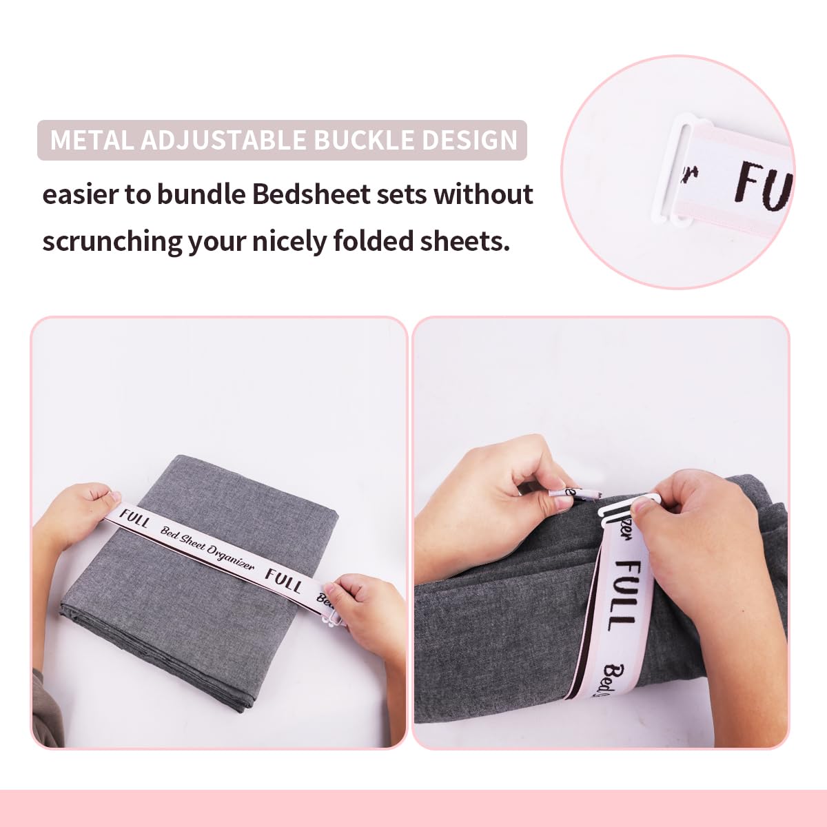 kgalvgcy Upgraded Bed Sheet Organizer Bands 4pcs, Adjustable Bed Sheet Organizers and Storage Label Bands, Elastic Linen Labels for Bed Sheet Sets (King, Queen, Twin, Full)