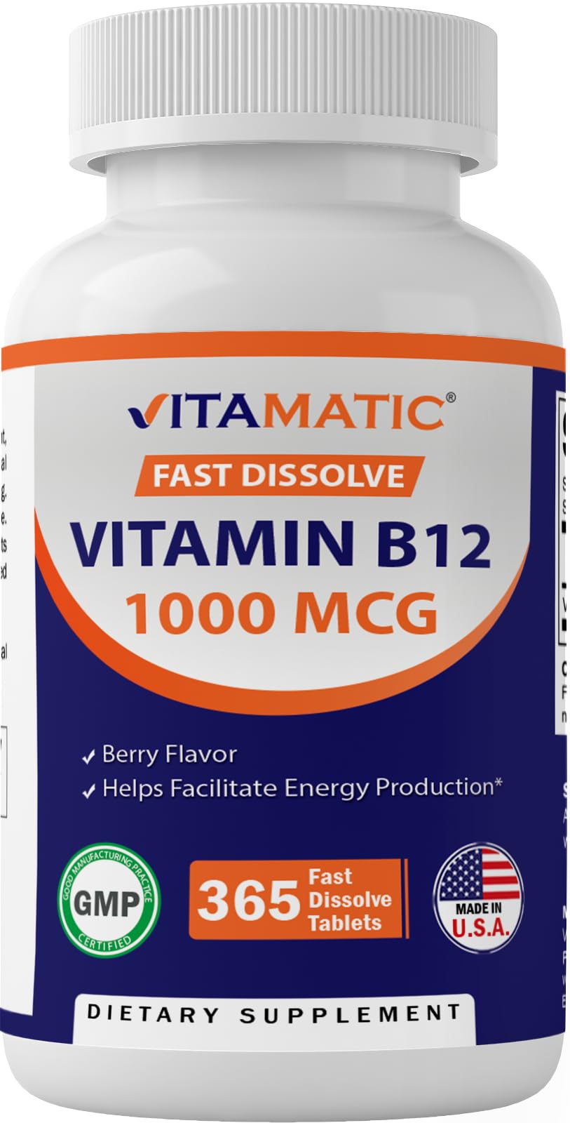 Vitamatic Vitamin B12 1000 mcg Fast Dissolve 365 Tablets - Berry Flavor - Supports Energy Metabolism