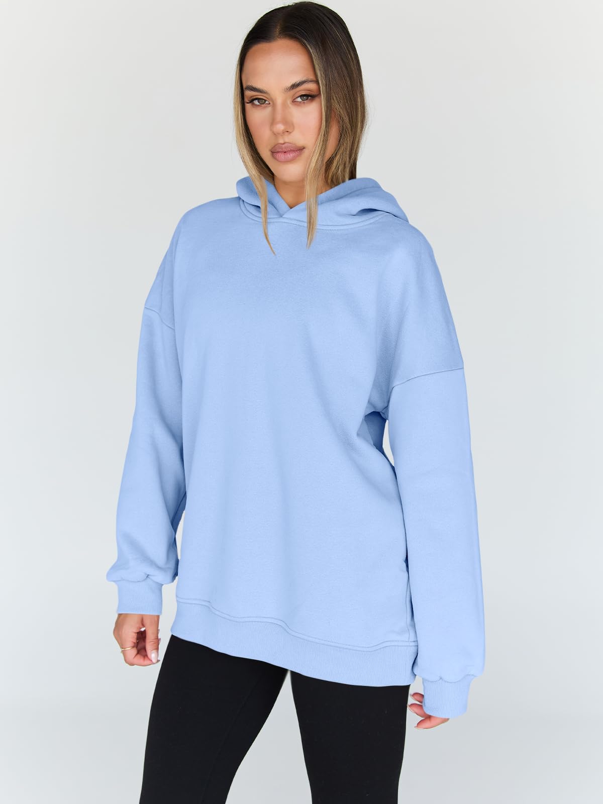 Trendy Queen Womens Oversized Hoodies Fleece Hooded Sweatshirts Casual Pullover Fall Winter Outfits Long Sleeve Tops 2025 LightBlue S