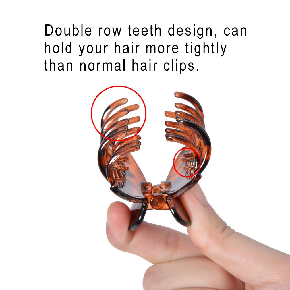 DEEKA 3 PCS 2.5 Inch Tortoise Shell Hair Claw Clips Double Row Teeth Plastic Hair Jaw Clips Hair Barrettes Thick Medium Thin Hair Clips for Women