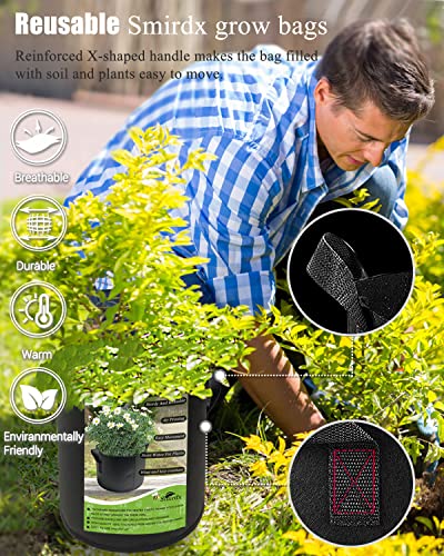 Smirdx 16 Pack 3 Gallon Plant Grow Bags with Handles, Washable Fabric Pot, Durable Reusable Raised Garden Bed for Vegetable, Easy Move Planting Container for Potato, Carrot, Onion, Tomato