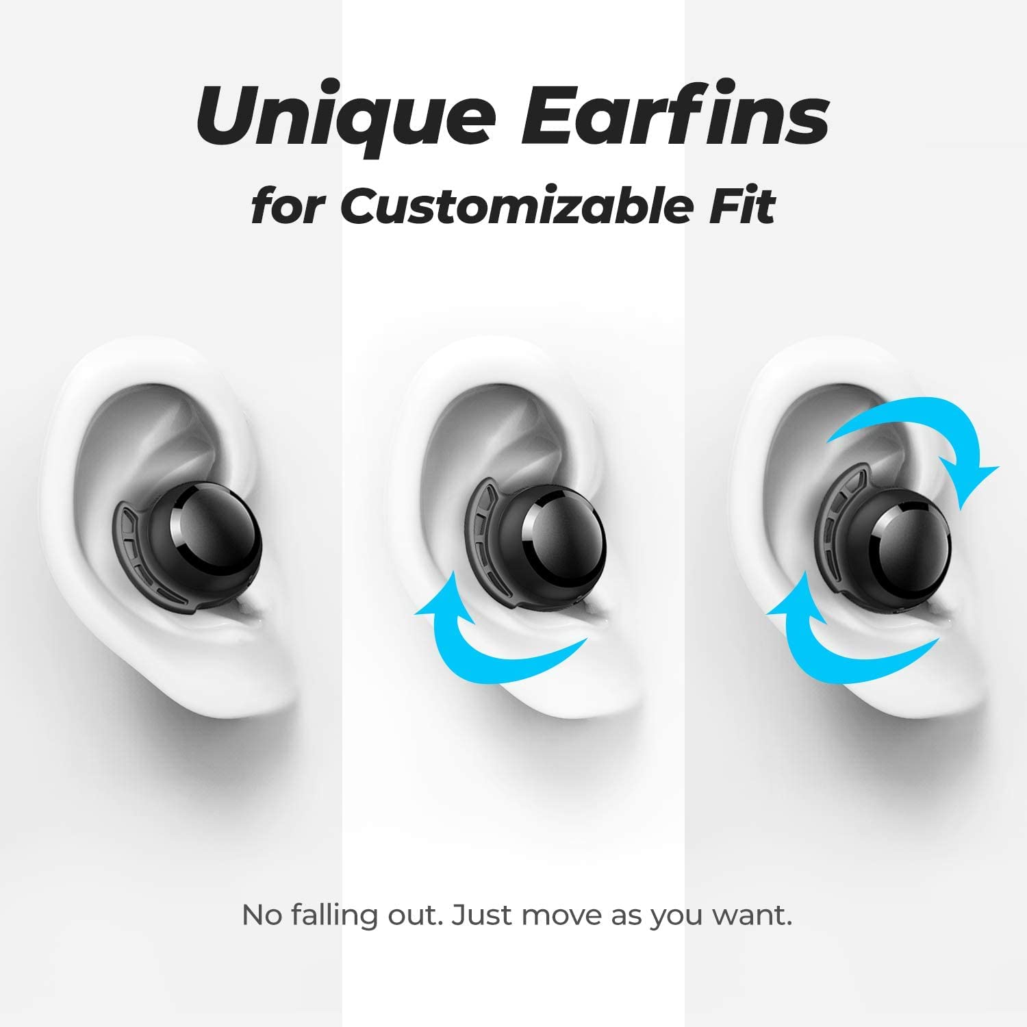 Tribit Wireless Earbuds, 110H Playtime Bluetooth 5.3 IPX8 Waterproof Touch Control True Wireless Bluetooth Earbuds with Mic Earphones in-Ear Deep Bass Built-in Mic Bluetooth Headphones, FlyBuds 3