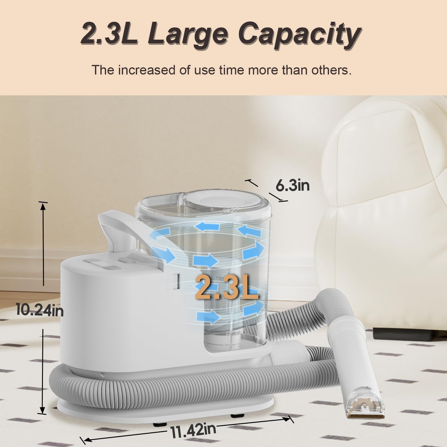 whall Pet Grooming Vacuum for 99% Hair, Low Noise Dog Vacuum Groomer with 2.3L Dust Cup, Gray