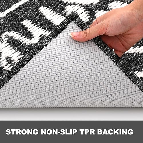 Long Indoor Door Mat, 2' x 8' Entryway Runner Rug, Absorbent Low Profile Throw Rugs with Rubber Backing Washable Non Slip Rug, Shoe Mat Dirt Trapper Carpet Runner for Home Kitchen Laundry Pet, Black