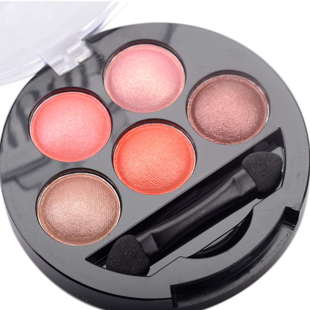 Mallofusa 5 Colors Eye Shadow Palette Powder Metallic Shimmer Eyeshadow Palette (Romantic Pink) 4.7oz