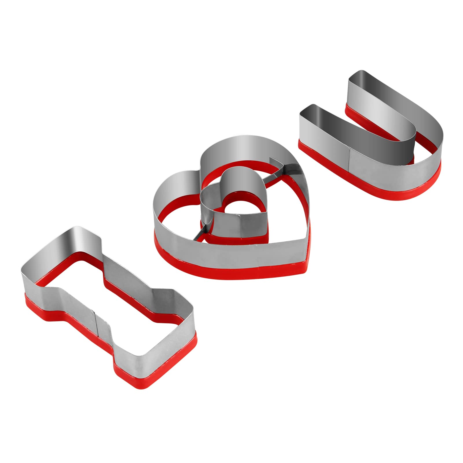 Valentines Cookie Cutter Set of 3, Stainless Steel I LOVE U Cookie Cutters, Valentine's Day Heart Cookie Cutters For Wedding Birthday Cake Decorations