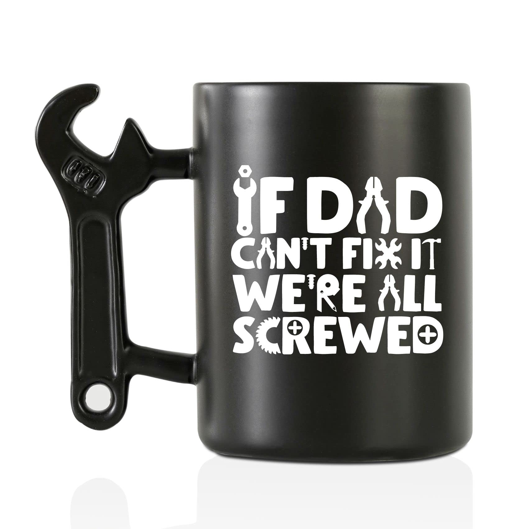 Onebttl Dad Gifts Coffee Mug with Wrench Spanner Handle, Gifts for Dad from Daughter and Son, 13.5oz Funny Ceramic Mug for Father on Birthday, Father's Day, Christmas - Dad Can Fix