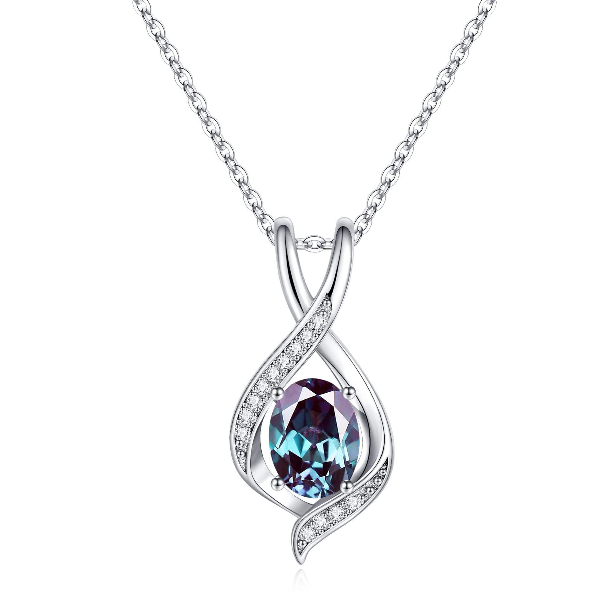 SMILEST June Birthstone Necklace for Women, Oval Sparkling Created Alexandrite Necklace 925 Sterling Silver Birthstone Charms June Birthstone Jewelry for Women Birthday Gifts Wife Christmas Gift Ideas