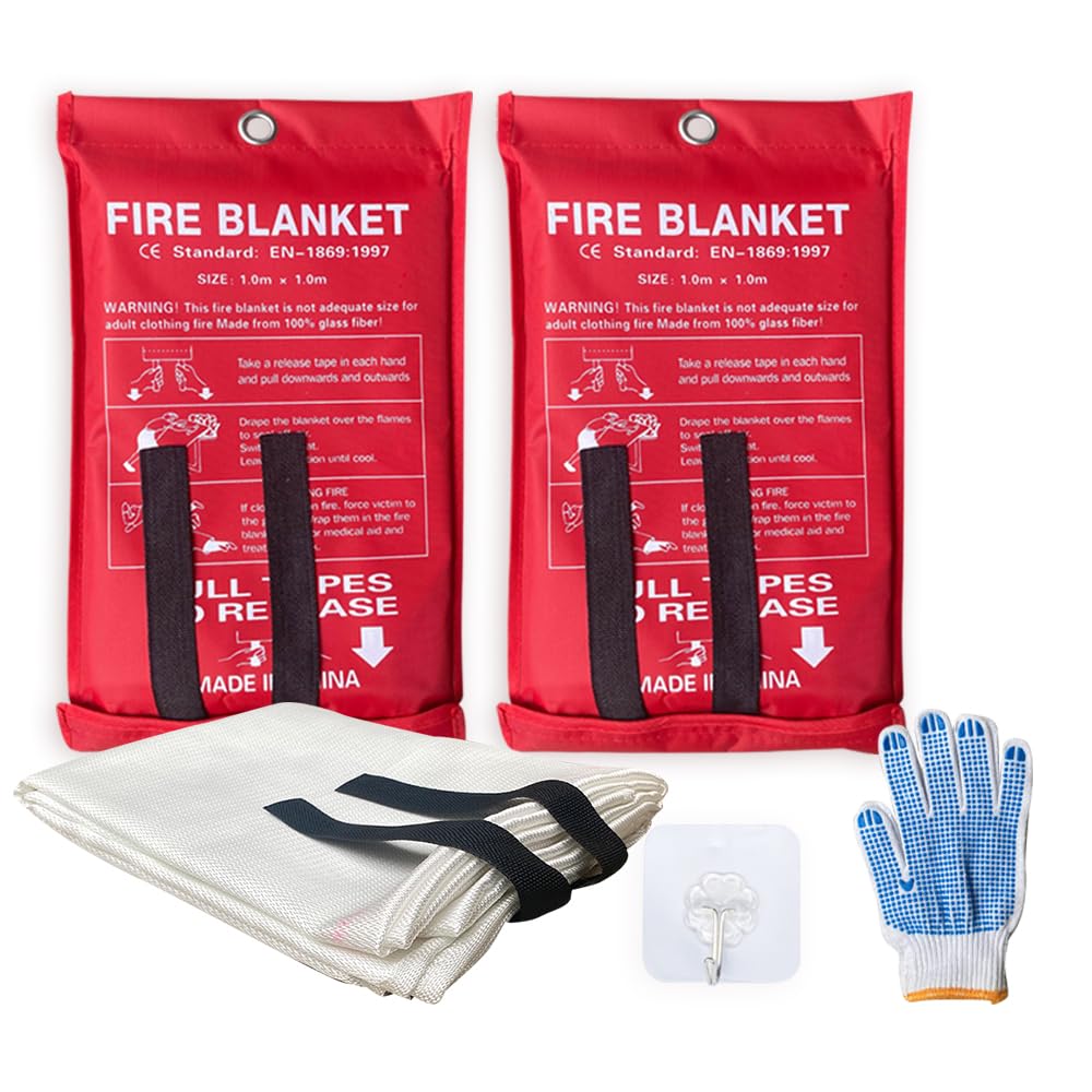 Fire Blanket For Home XL - 59 x 59 Fire Blankets Emergency For People Fire Retardant Blanket Fire Shelter Large Suppression Fiberglass Kitchen Home Restaurant House Fire Proof Survival Safety Reusable