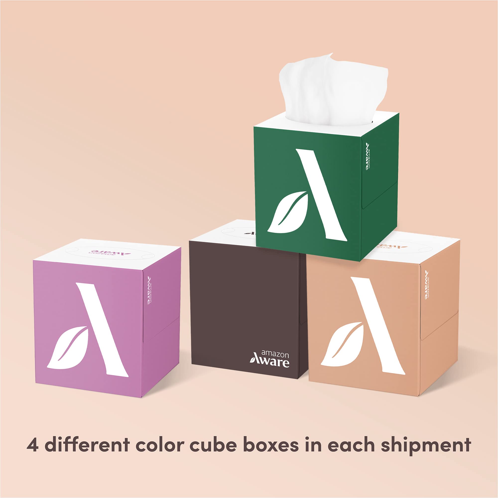 Amazon Aware Bamboo Facial Tissue Cube Boxes, 3-Ply, 12 Pack, 60 Sheets Per Box, 720 Per Pack