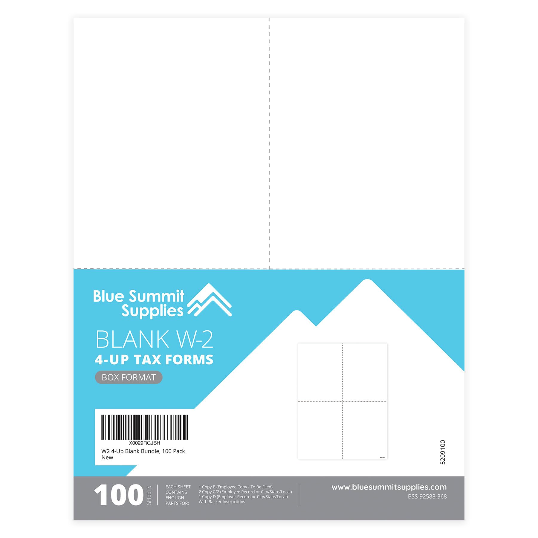 Blank W2 Forms, 2025 4 Up W2 Tax Forms, 100 Employee Forms, Designed for QuickBooks and Accounting Software, Ideal for E-Filing, Works with Laser or Inkjet Printers, 100 Four Part Forms