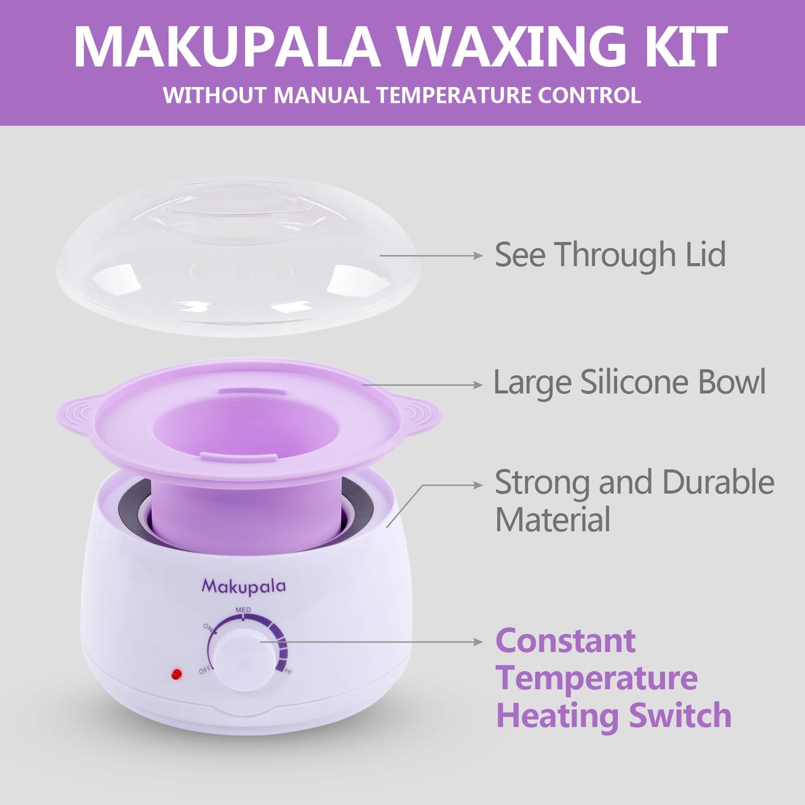 Waxing Kit for Women Men, Home Wax Warmer Machine for Hair Removal with 16oz Wax Beads, Easy to Clean Smooth Silicone Bowl, Hard Waxing Pot for Sensitive Skin, Brazilian Bikini Facial Leg Body, White