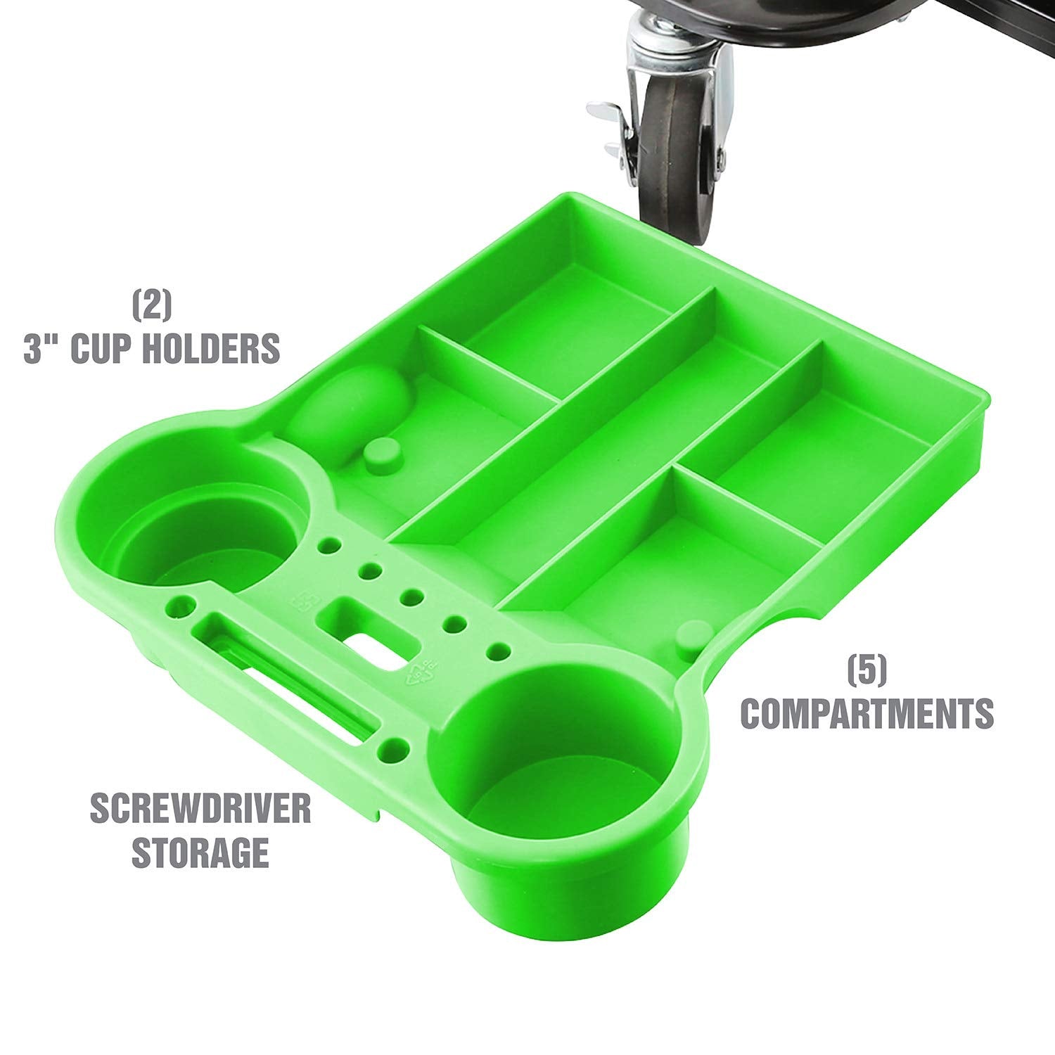 OEMTOOLS 24986 Heavy-Duty Rolling Workbench and Creeper Seat, Mechanics Stool with Wheels, Creepers, Shop Stools with Wheels, Automotive, Green and Black 300 LB Capacity