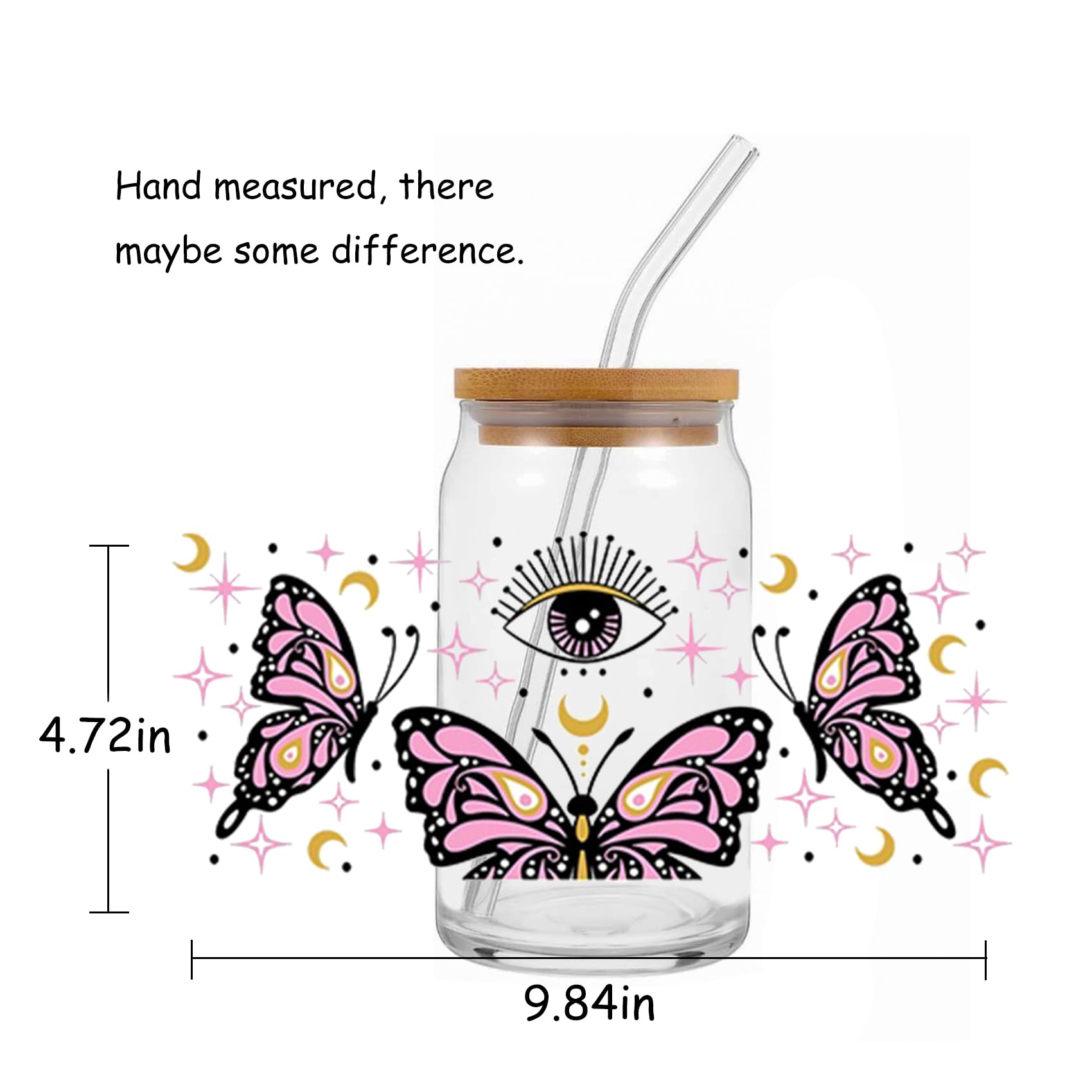 UV DTF Cup Wrap, Transfer Stickers for 16OZ Glass Coffee Cup, Waterproof Crafts Decal Stickers for Libbey Glass Cups Furniture Wood DIY Crafts