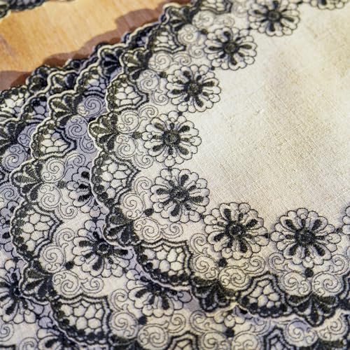 ARTBLOSS Placemats, Lace Place Mats Macrame Oval Embroidered Farmhouse Fabric Rustic Decorative Placemat 12 x 18 Inch Doilies for Kitchen Dining Wedding Fall Outdoor Indoor (Black, 2 Packs)