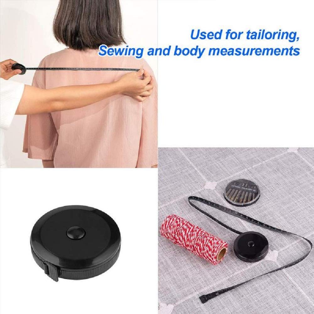 GDMINLO Soft Tape Measure Retractable Measuring for Body Fabric Sewing Tailor Cloth Knitting Craft Weight Loss Measurements Retractable Black Dual Sided Tape Measure Body Measuring 1 Pack