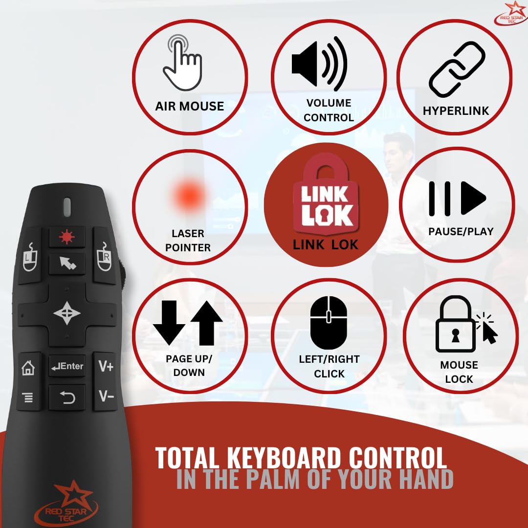 Wireless Powerpoint Presentation Remote Clicker and Keynote Presenter with Wireless Mouse (PR-820) from Red Star Tec