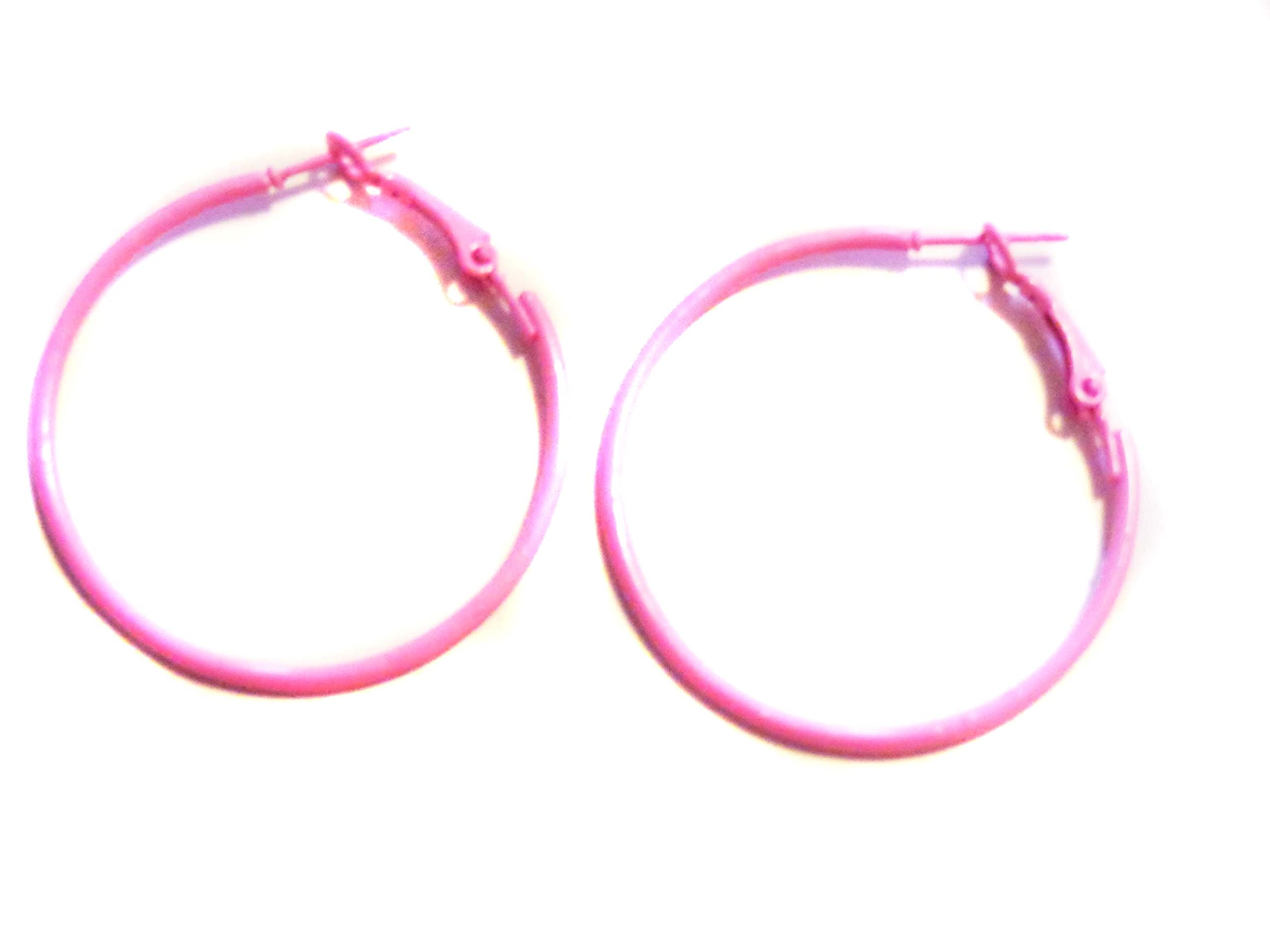Color Hoop Earrings Bubble Gum Pink Hoop Earrings Simple Thin 1.5 inch Hoops