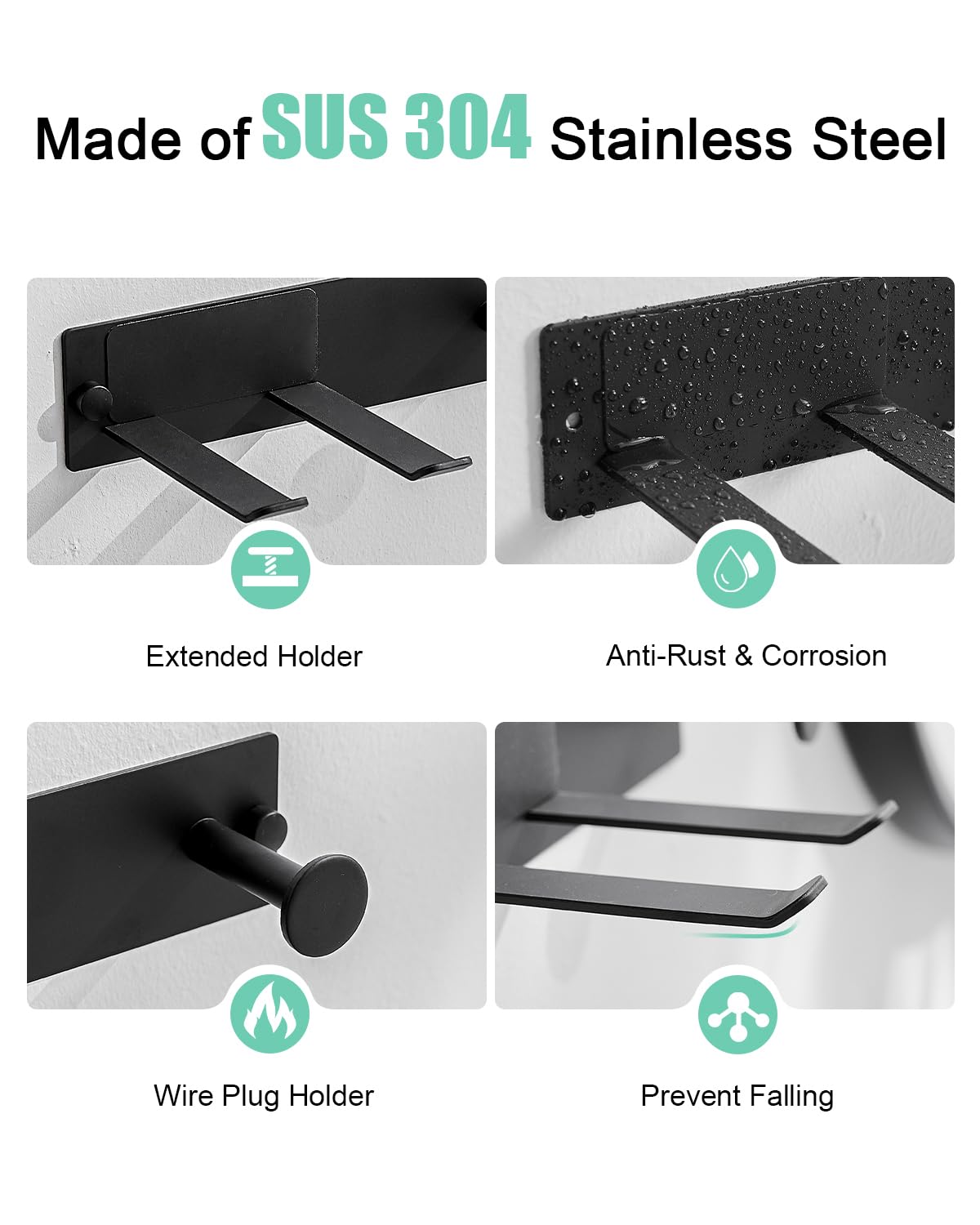WOJIUBUXIN Hair Dryer Holder Wall Mount Matte Black Hair Dryer Holder for Bathroom Cabinet SUS 304 Stainless Steel Blow Dryer Holder Compatible with Dyson Hair Dryers