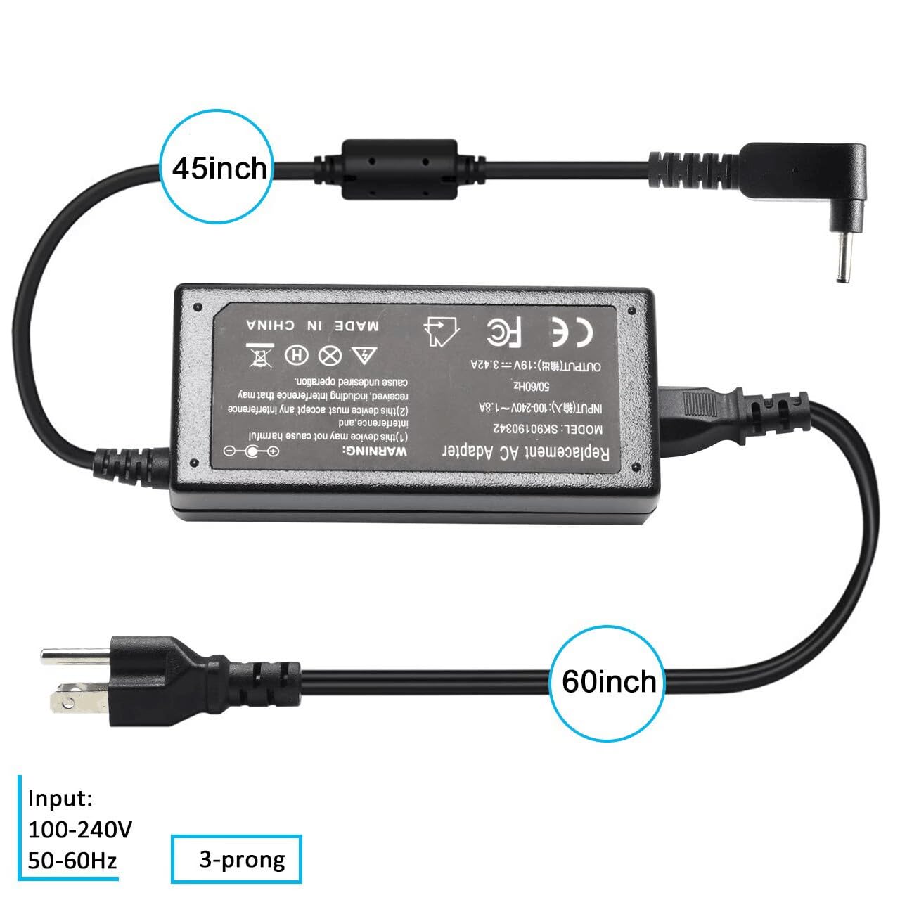 A515-54 65W 45W Laptop Charger for Acer Aspire 5 3 1 A515-44 A515-55 A115-31 A13-045N2A C740 R5-571T C738T R7-371T SF314-52 SP513-52N SP111-33 SF314-51 PA-1650-80 N15Q8 CB3-131 AC Adapter Power Cord