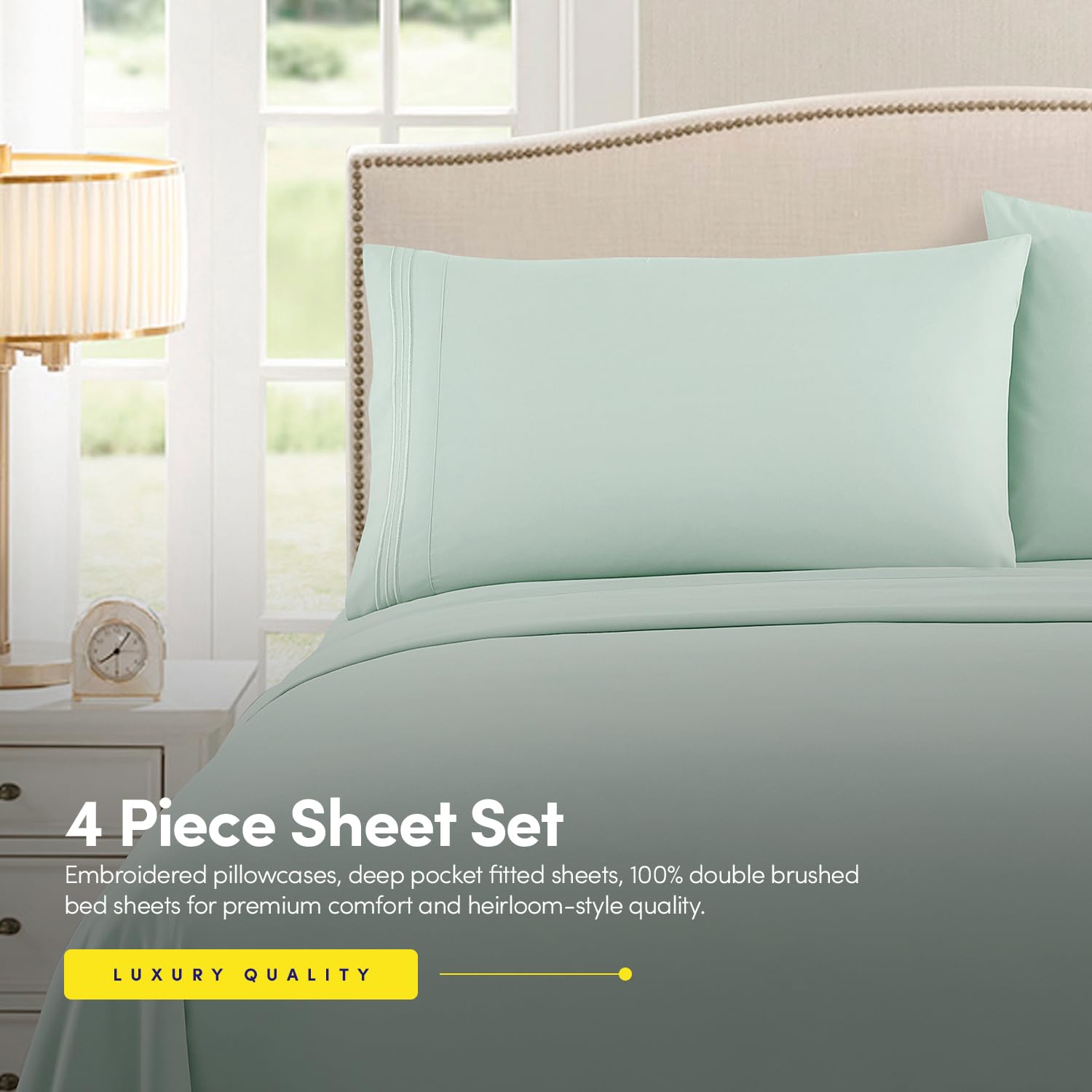 1500 Supreme Collection California King Sheet Sets Mint Green - Luxury Hotel Bed Sheets and Pillowcase Set for California King Mattress - Extra Soft, Elastic Corner Straps, Deep Pocket Sheets Mint