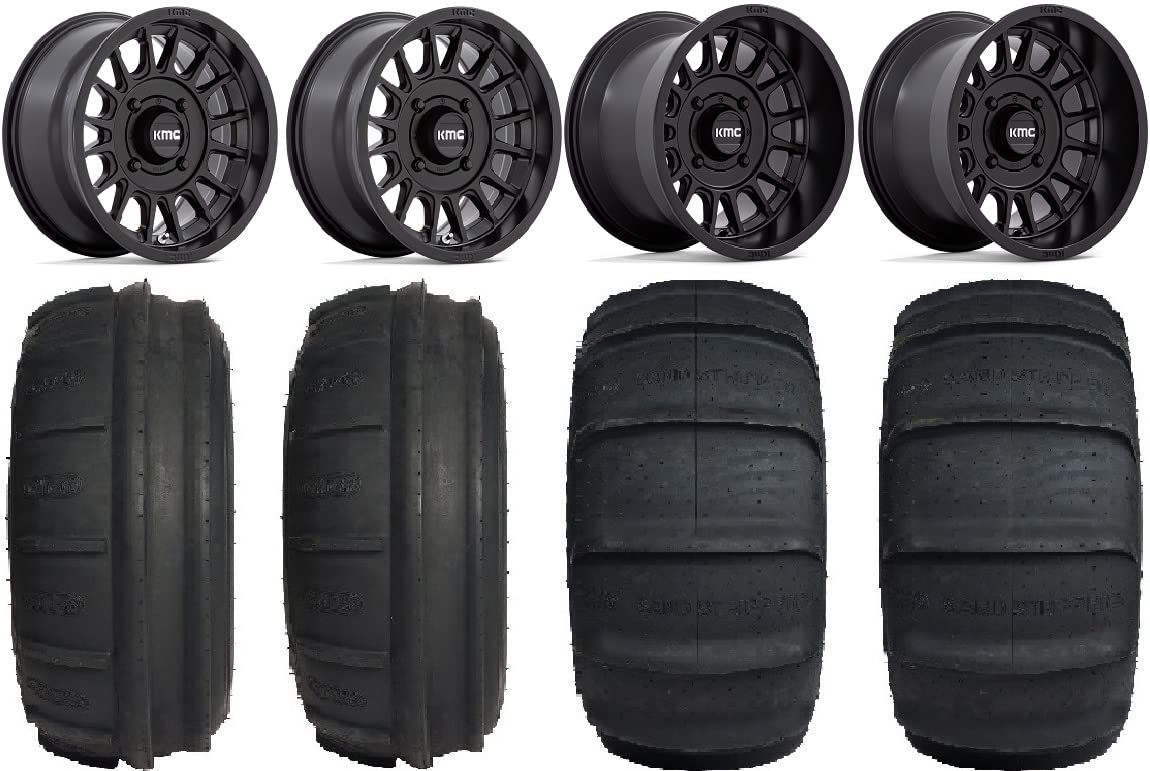 Bundle - 9 Items: KMC Impact 15" Wheels Black 32" Sand Stripper TT/XL HP Tires [4x156 Bolt Pattern 12mmx1.5 Lug Kit]