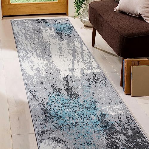 Rugshop Modern Abstract Stain Resistant Soft Runner Rug 2' x 7' Blue