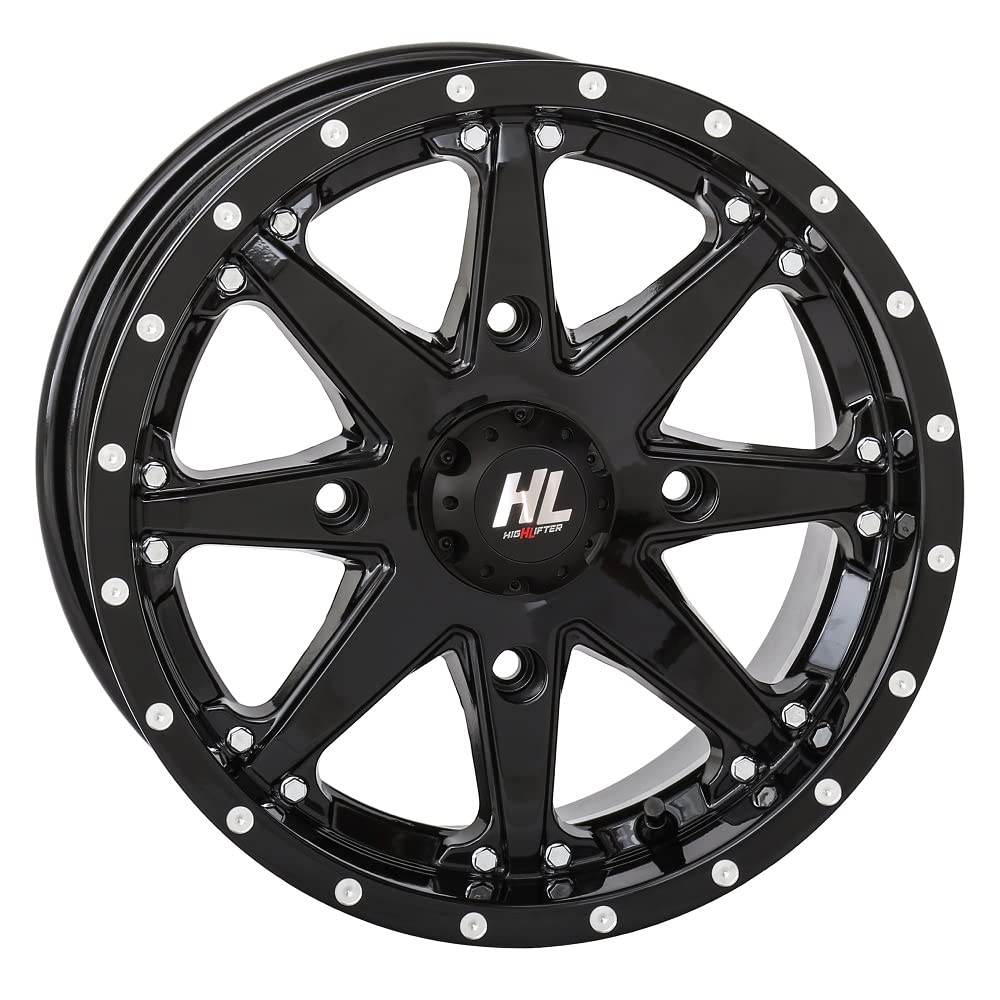 Bundle - 9 Items: High Lifter HL10 15" Wheels Black 35" MotoVator R/T Tires [4x137 Bolt Pattern 12mmx1.5 Lug Kit]