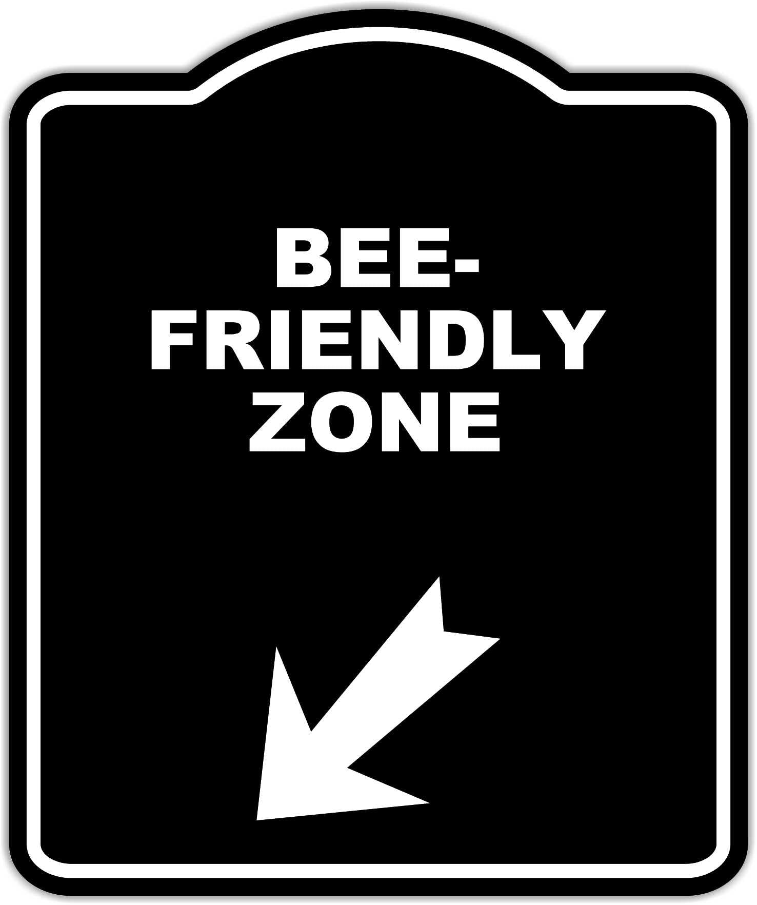BEE-FRIENDLY ZONE Black Sign Arrow Down Left Aluminum Composite Sign 8.5 x 10 inches