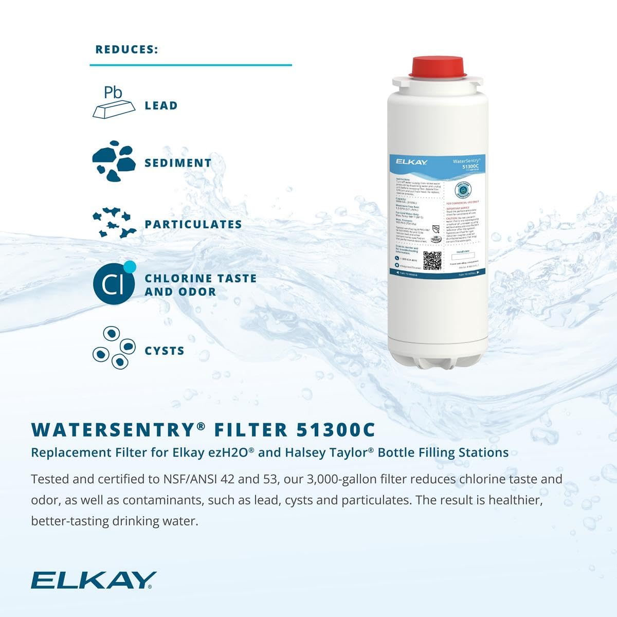 Elkay 51300C WaterSentry Lead + Microplastics NSF/ANSI Certified Filter (3-Pack) (Bottle Fillers)