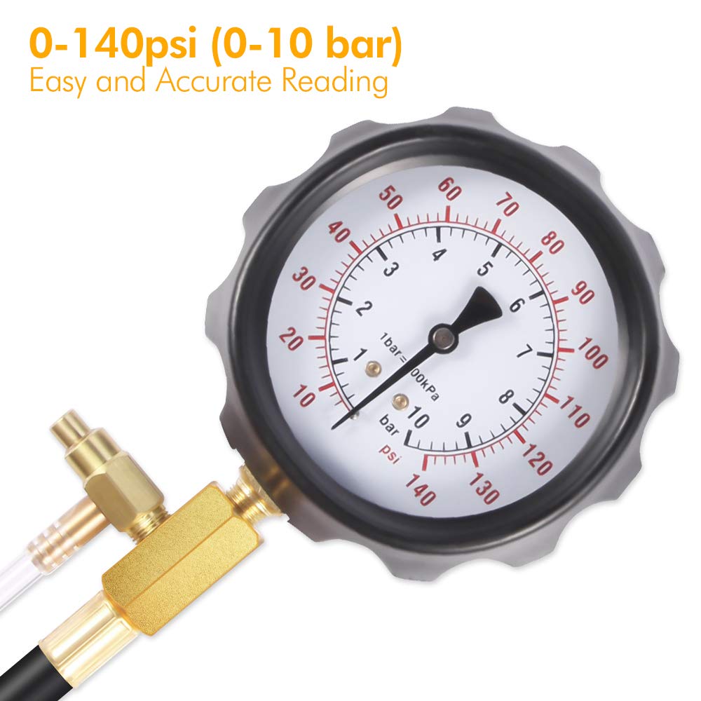 BETOOLL 0-140PSI Fuel Injector Injection Pump Pressure Tester Gauge Kit Car Tools (Master)