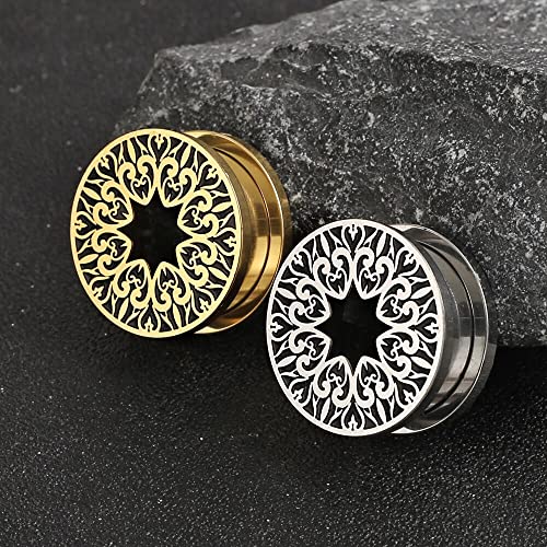 Earblity 2PCS 8mm/0g Gold Rustic Ear Gauges for Stretched Earlobes Basic Ear Plugs Tunnels Hypoallergenic 316 Stainless Steel Ear Body Piercing Jewelry for Women Men