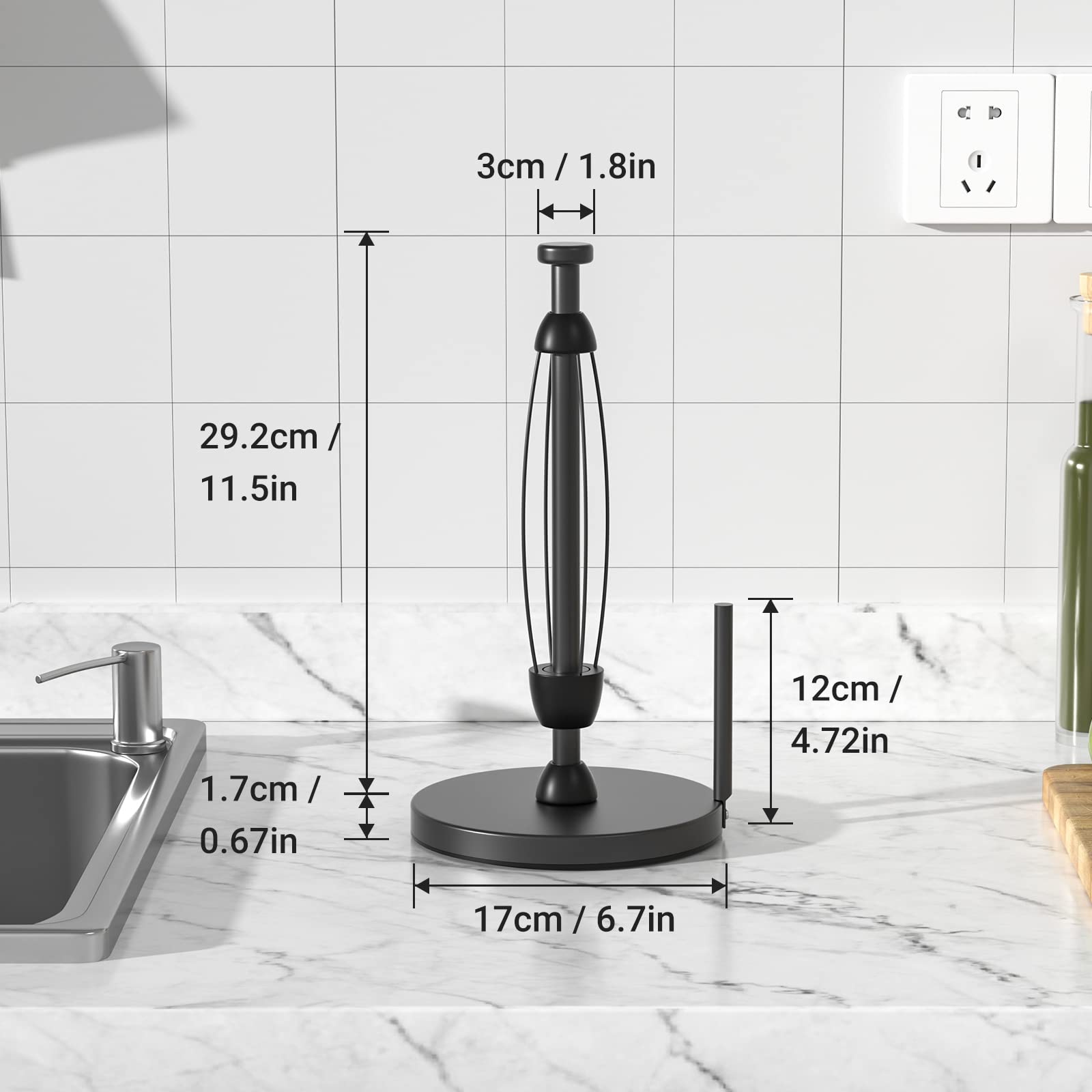Swaitee Paper Towel Holder Countertop, Paper Towel Stand with Ratchet System for Kitchen Bathroom, One-Handed Tear Paper Stainless Steel Paper Towel Holder with Suction Cups