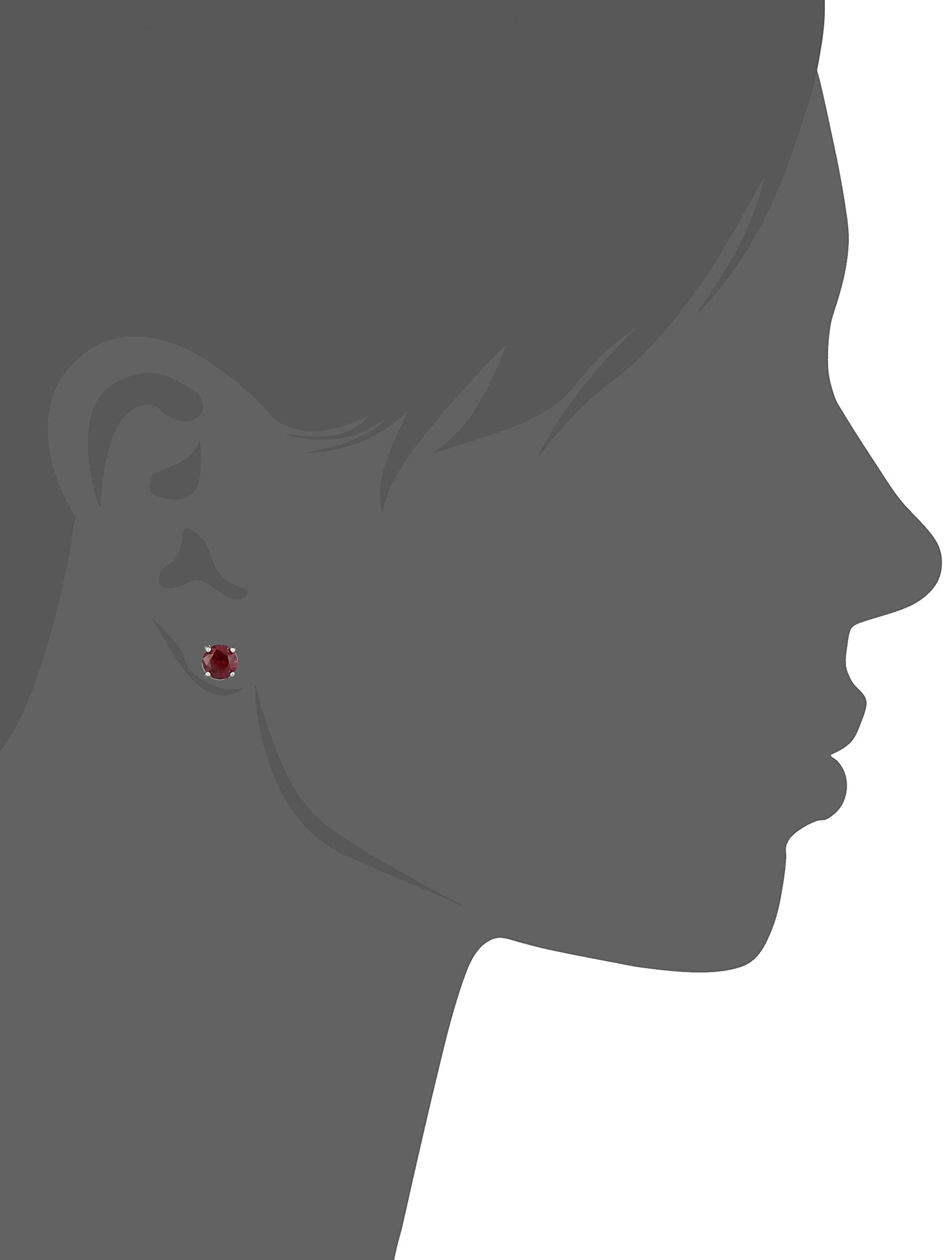 Amazon Essentials Sterling Silver Round Created Ruby Birthstone Stud Earrings (July) (previously Amazon Collection)