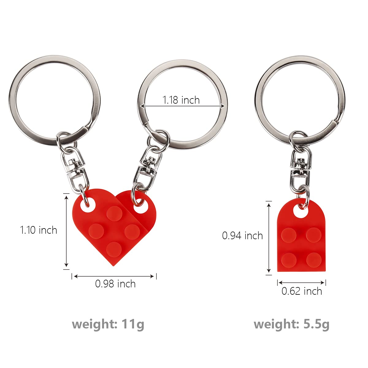 Matching Couples Heart Keychain for Boyfriend Girlfriend Friendship BFF Cute Valentine's Day Gifts Stuff Presents Him Her Friends Set Compatible with Lego Gift