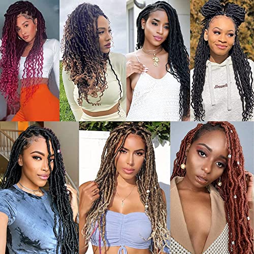 Goddess Locs Crochet Hair - 6 Packs 14 Inch Curly Faux Locs Crochet Hair For Black Women, Pre Looped Crochet Hair Wavy Faux Locs Synthetic Braids Hair Extensions(14Inch, T1B-27#)